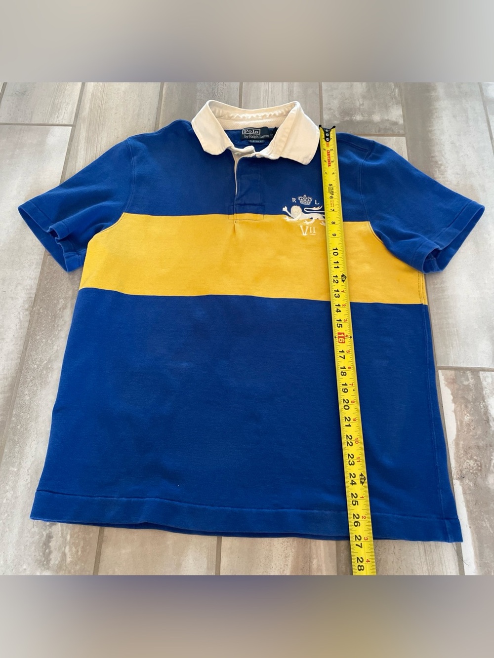 VTG Polo Ralph Lauren Mens Polo Shirt SZ Large Rugby "3" Blue Yellow Lion Crest - Picture 9 of 16